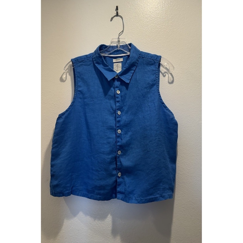JOIE Blue Linen Shirt Size Large Sleeveless Button Down Coastal Preppy Resort